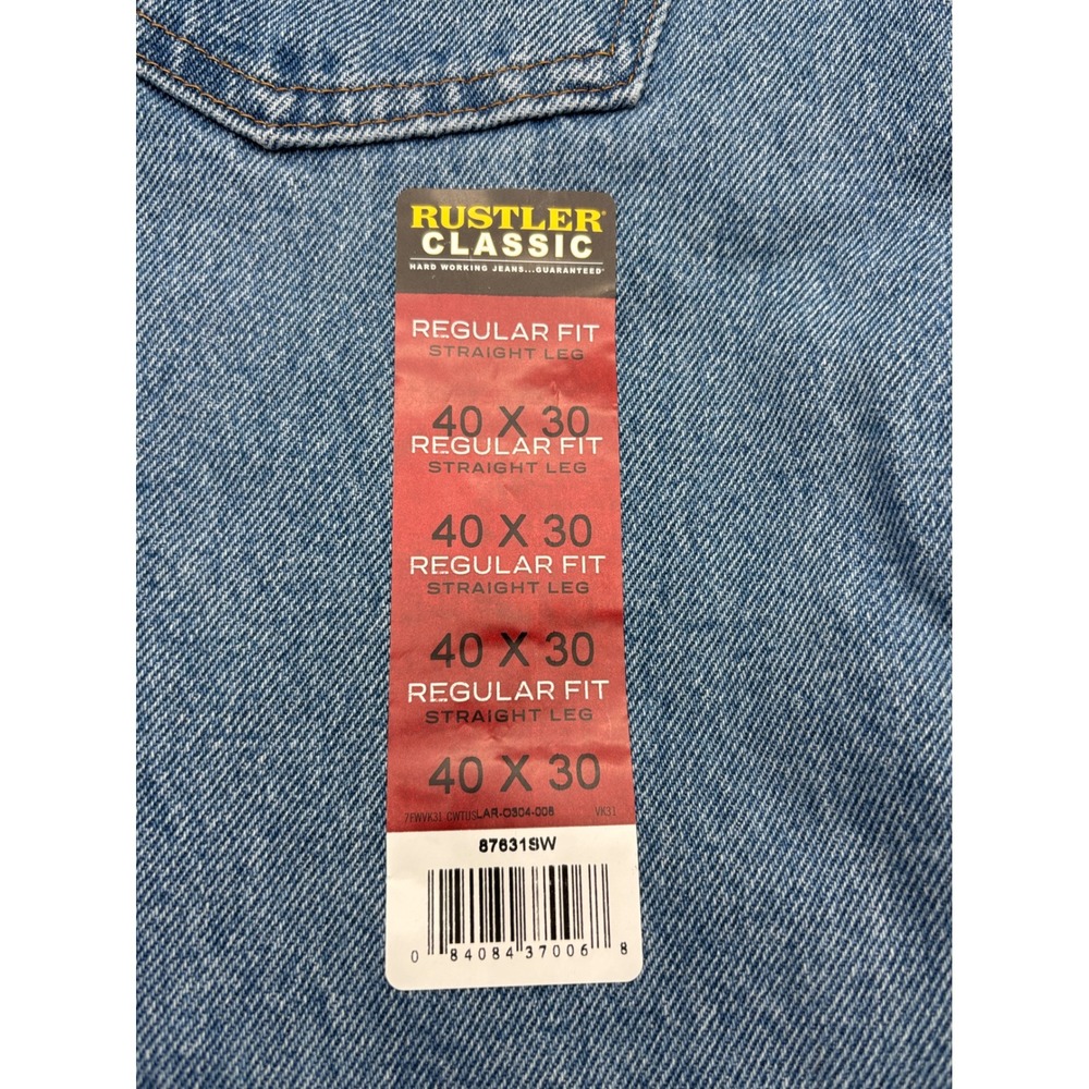 Rustler Classic Regular Fit Straight Leg Jeans Men's 40x30 Light Wash NWT - Picture 5 of 10